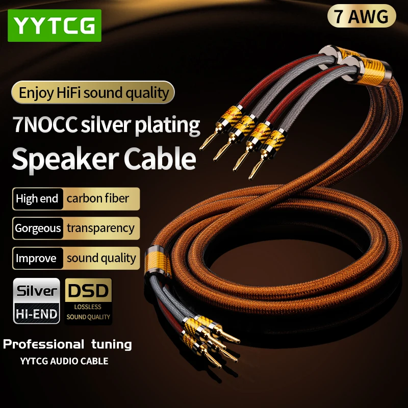 7n Occ HiFi-Lautsprecher kabel High-End-HiFi-versilbertes Lautsprecher kabel Banane-Bananen-Stecker Lautsprecher kabel für Verstärker lautsprecher Image