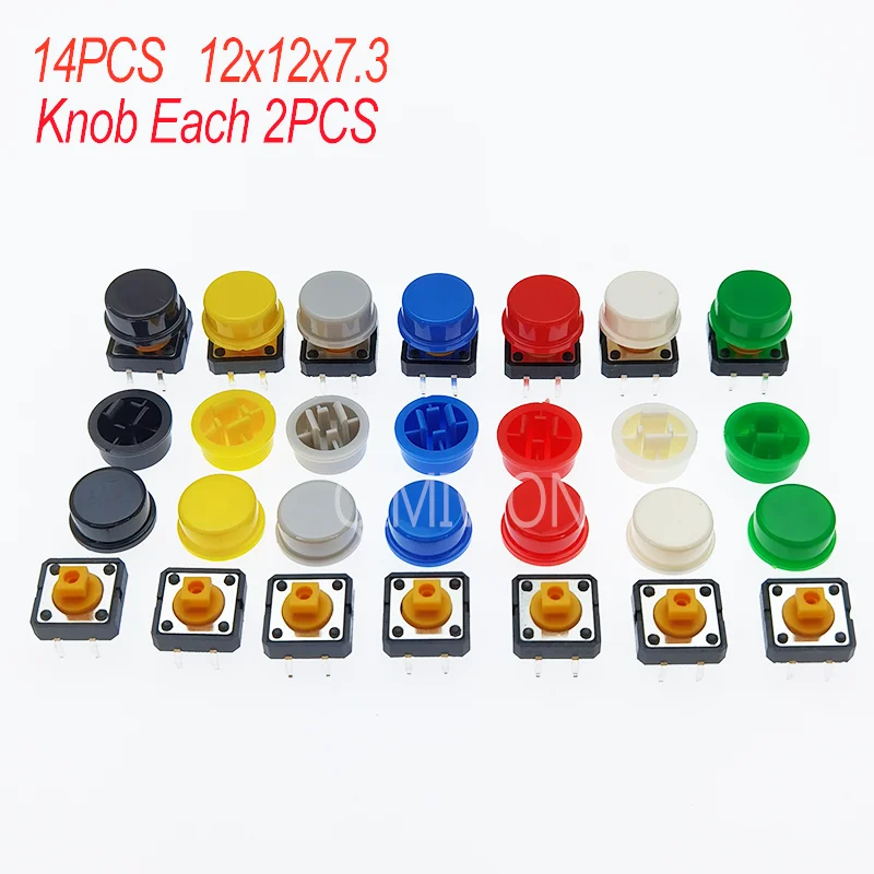 20 Stück taktiler Druckknopf schalter momentan 12*12*7,3mm Mikrosc halter knopf mit Knopf gelb grün rot Kit 12x12x7,3