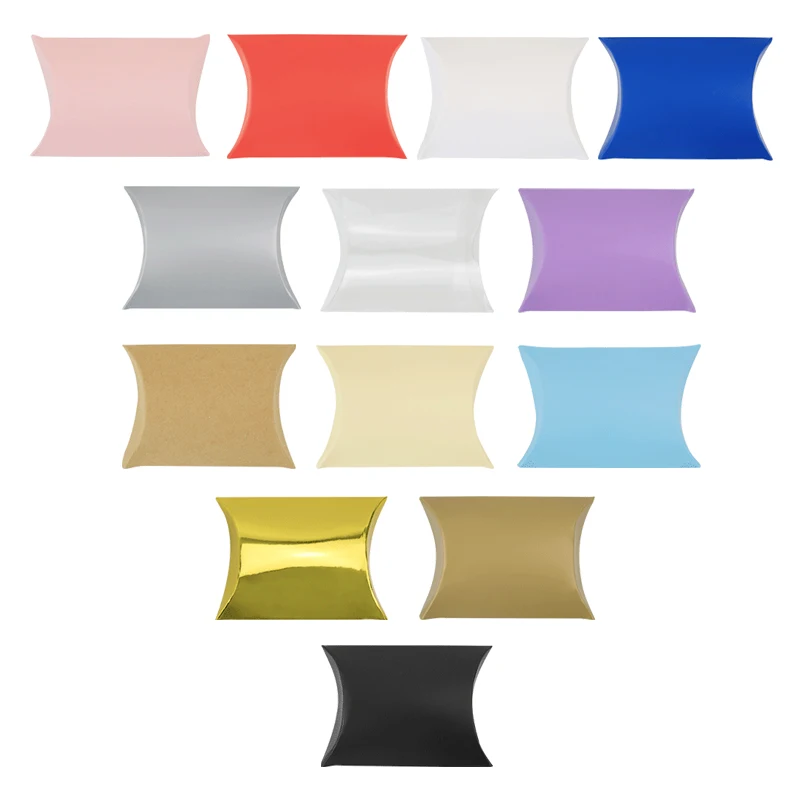 50 Stück Papier-Geschenk-Kissenboxen, Süßigkeiten, Schokolade, Geschenkverpackung, Wickelbeutel, Kuchentaschen für Hochzeit, Geburtstag, Babyparty, Party Image