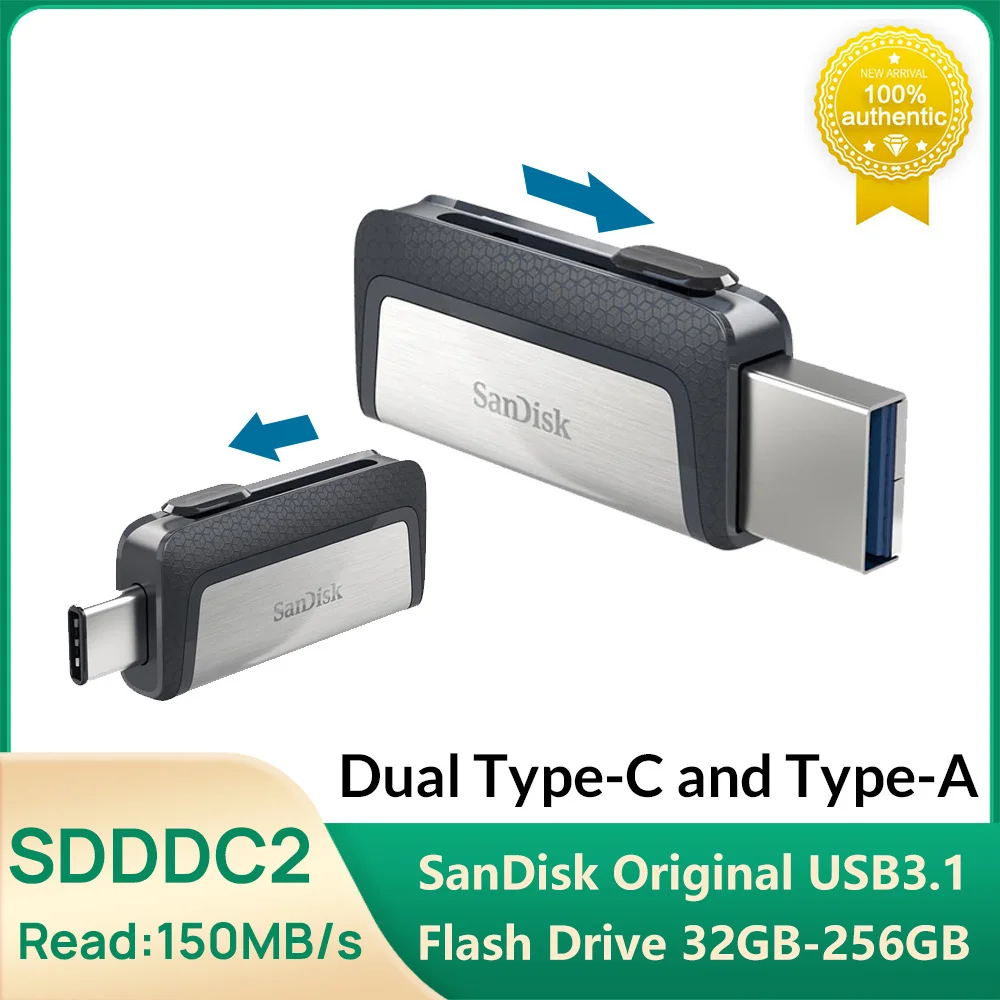 Sandisk SDDDC2 Dual Plug-Flash-Laufwerk Typ C + Typ A 32 GB 64 GB 128 GB 256 GB OTG USB-Stick USB-Stick für Telefon Laptop Computer Image
