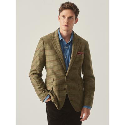 J.McLaughlin Men's Suffolk Wool Sport Coat in Plaid Brown/Green/Red/Mustard, Size 46 | Wool/Polyamide
