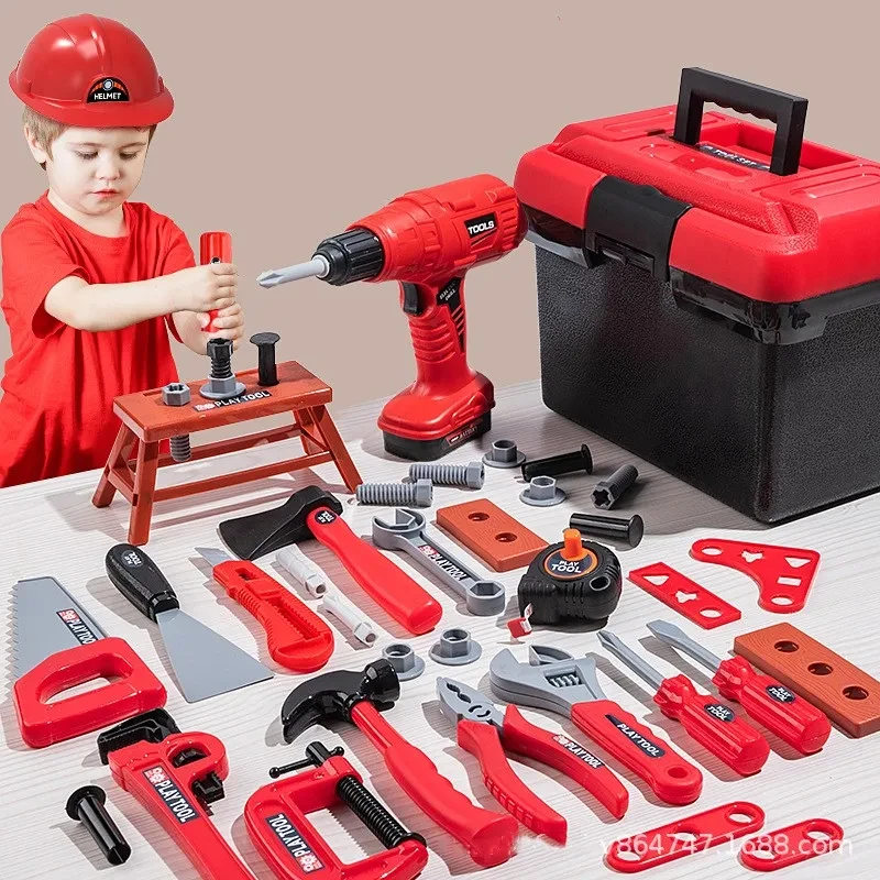 Kinder Toolbox Kit Pädagogisches Spielzeug Simulation Reparatur Werkzeuge Spielzeug Bohrer Kunststoff Spiel Lernen Engineering Puzzle Spielzeug Geschenke Für Jungen Image