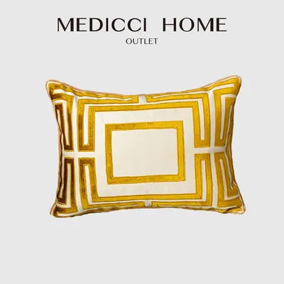 Medicci Home Gold Geometry Lendenkissenbezug, schicker Stil, geschnittener Samt, bestickter Image