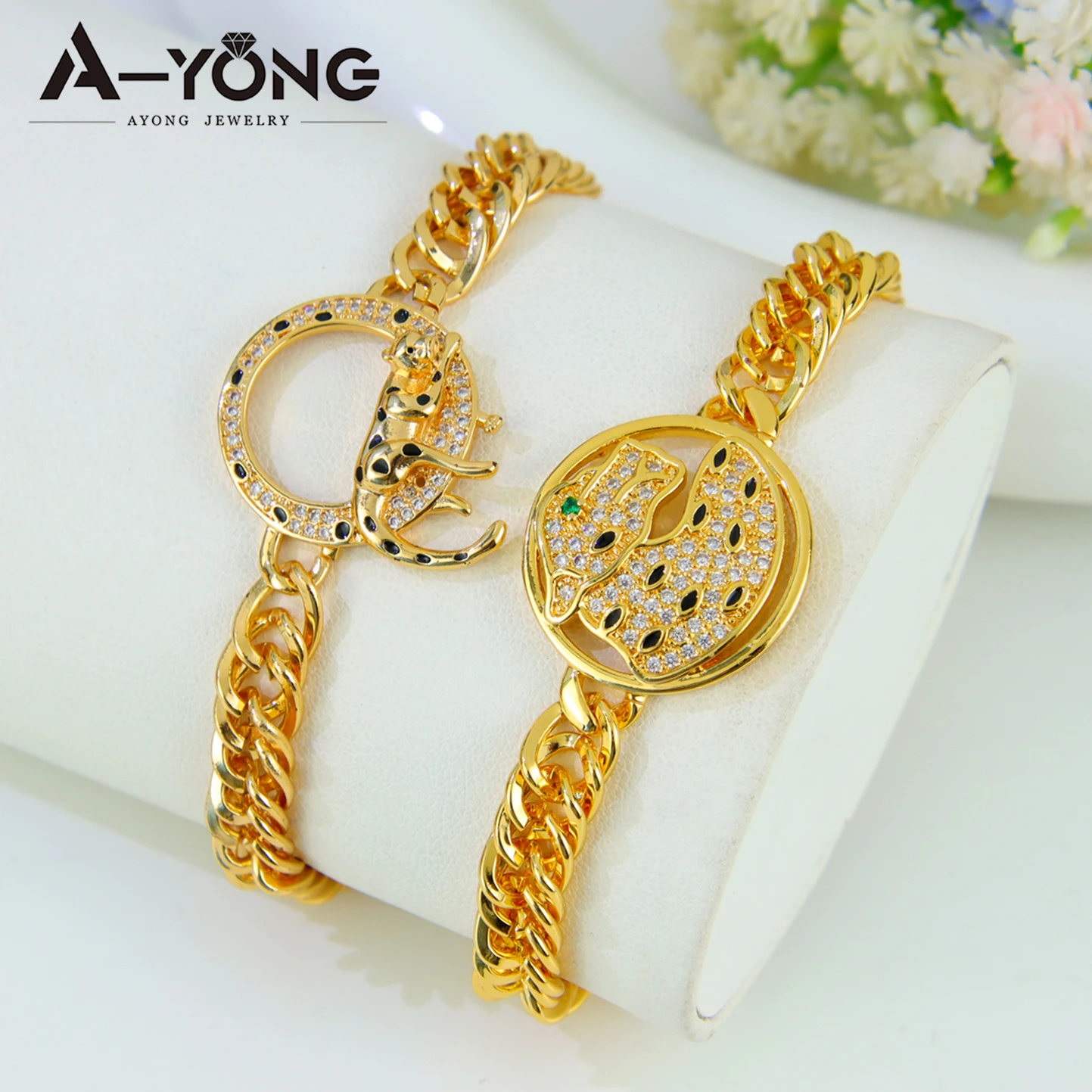 Dubai Punk Zirkonia Leopard Armband 21k Gold Überzogene Italienische Hip Hop Panther Armreifen Nahen Osten Frauen Fashion Party Schmuck