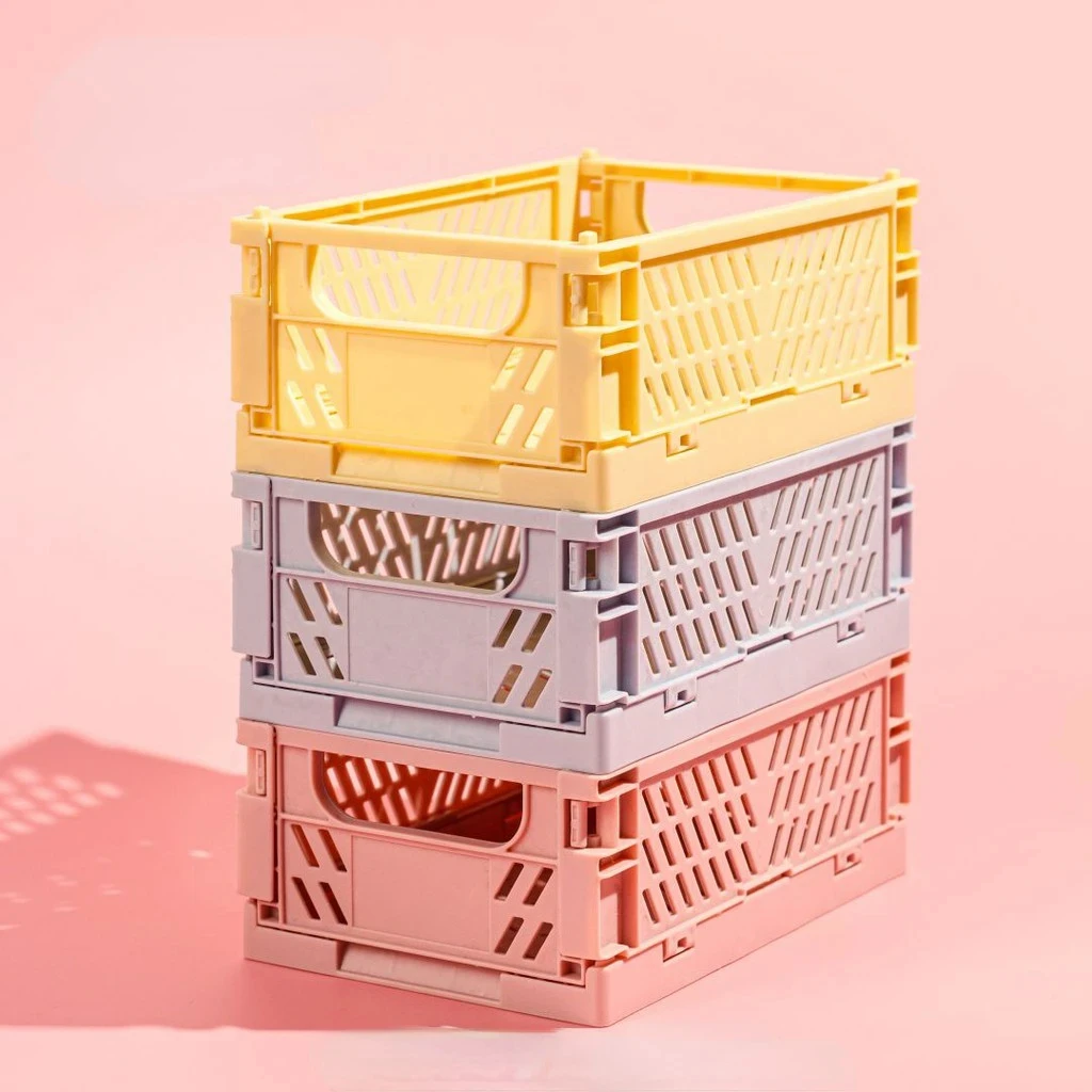 Faltbare Aufbewahrungskiste aus Kunststoff, zusammenklappbarer Boxkorb, stapelbar, niedlicher Make-up-Schmuck, Spielzeugboxen für Aufbewahrungsbox, Organizer, tragbar Image