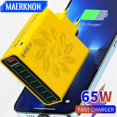 Insgesamt 65w 8 Ports USB-Ladegerät Schnell ladegerät Handy-Ladegerät Adapter für iPhone Samsung Xiaomi QC 3,0 EU/US/Kr Stecker Ladegerät
