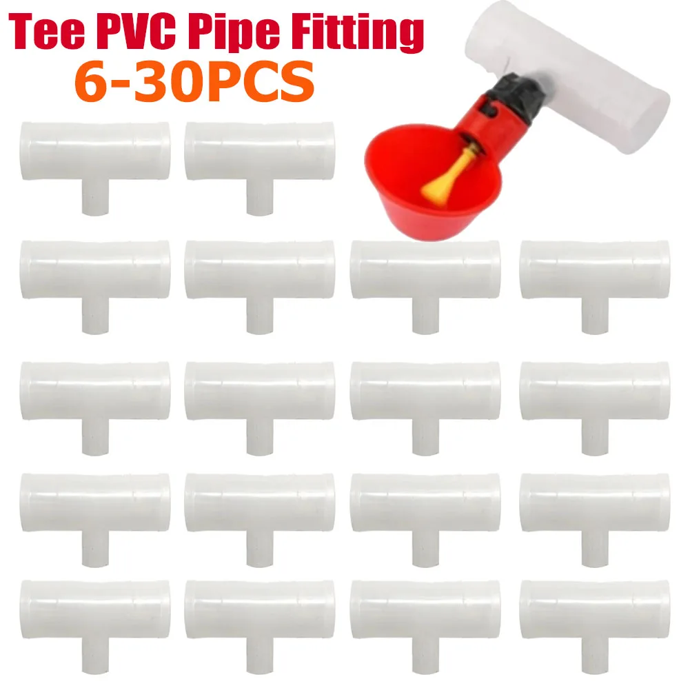 6 stücke T-Stück PVC-Rohr verschraubung 25/20mm Kunststoff T-förmiger Kupplungs verbinder Vogel trinker PVC-T-Stück Armaturen für Gewinde Geflügel nippel Image