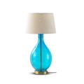 Lampe à poser en verre cristal bleu avec abat-jour en coton blanc