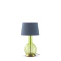 Lampe à poser en verre vert avec abat-jour en coton bleu