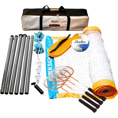 Portable Combo Set, 4 Raquets 3 Birdies Boundary Volleyball Pump Carry Bag