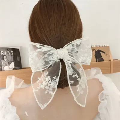 Summer Vacation Lace Hair Clip Black White Bow Knot Hair Barrettes For Women Ponytail Elegant