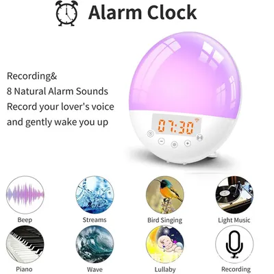 Wifi Voice Control Smart Wake-up Light Alarm Clock Sunrise Natural Sleep Atmosphere Light Sound and