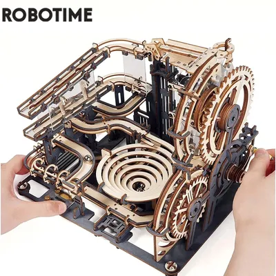 Robotime Rokr Marble Run Set 5 Kinds 3D Wooden Puzzle DIY Model Building Block Kits Assembly Toy