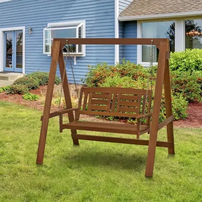 Tioman Hardwood Patio / Garden / Outdoor 4ft Porch Swing, 2 Seater with Stand, Natural