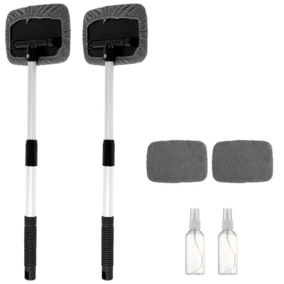 2Pcs Windshield Cleaning Tool Retractable Car Window Cleaner with 2 Reusable Microfiber Pads 2 Spray