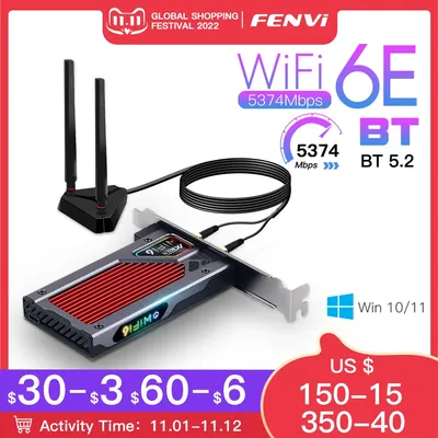 New Fenvi FV-AXE3000 Wi-Fi 6E AX210 Bluetooth 5.2 Wireless 5374Mbps 2.4G/5GHz/6G WiFi 802.11AX/AC