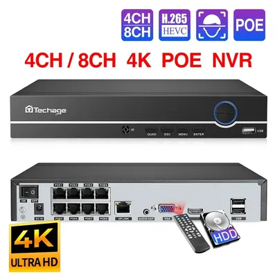 New H.265 8CH 4MP 5MP 1080P 4K POE NVR Audio Out Security Surveillance Network Video Recorder Up to