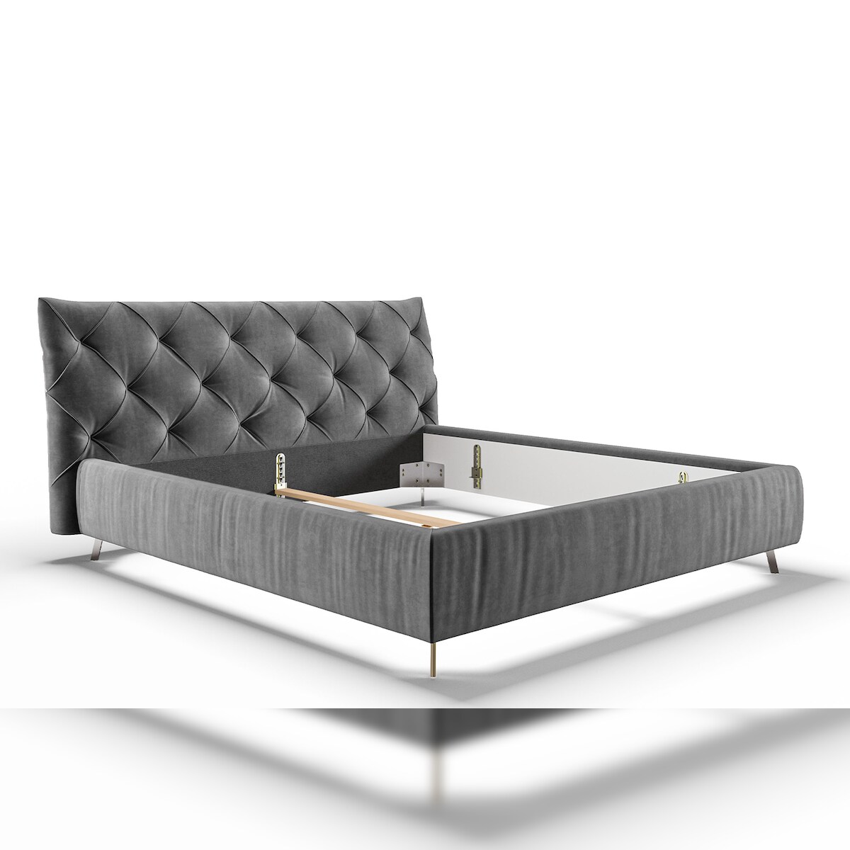 KAWOLA Bett ANNY Polsterbett Kopfteil niedrig Velvet grau 180x200cm Image