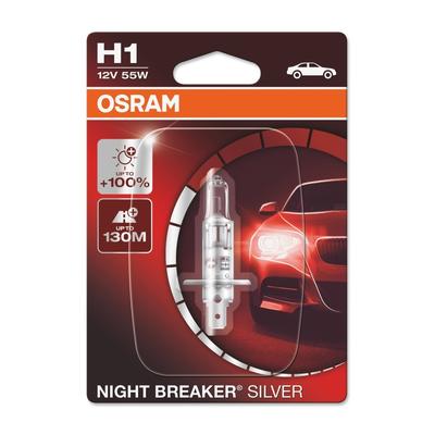 OSRAM NIGHT BREAKER® SILVER H1 Einzelblister Glühlampe, Fernscheinwerfer,Glühlampe, Hauptscheinwerfer,Glühlampe, Nebelsc