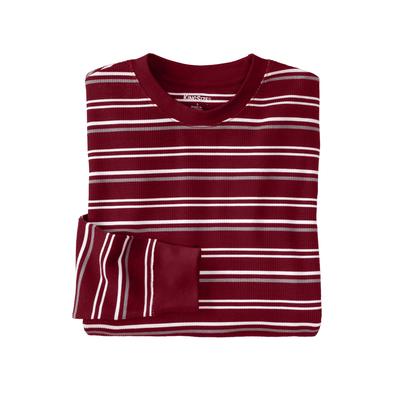 Men’s Big & Tall Waffle-knit Thermal Crewneck Tee by KingSize in Rich Burgundy Stripe (Size 2XL) Long Underwear Top