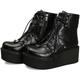 Women Men Ankle Boots Retro Winter Warm Platforms Wedge High Heel Boots Goth Punk Lace Up Boots,Black,40