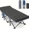 TEMU 32in-xxl Folding Camping Cot For Adults, 79" L X 32" W X 19" H Camp Cot, Oversized Sleeping Cot With Mattress, Carry Bag, Strapping, Cot Bed For Tent, 500lbs, Blue Cot W/black Pad