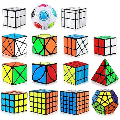 Geschwindigkeitswürfel-Set, 15er-Pack Würfelbündel 2x2 4x4 5x5 Megaminx Pyramide schief Efeu Windmühle Fischerachse Dino Spiegelwürfel Zauberregenbogenkugel Aufkleber Würfel Puzzle Sammlung für Image
