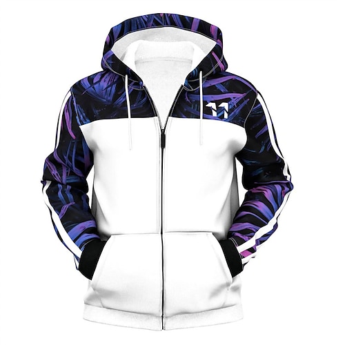 Herren Farbblock Grafikdrucke Kapuzensweatshirt Kapuzenshirts Pullover Streetwear Lässig Große Größen Langarm Mit Kapuze Täglich Sport Weiß Reißverschluss Druck Frühling Herbst Designer S M L XL Image