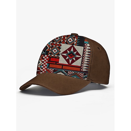 braune Baseballkappe für Herren mit buntem Tribal-Print – verstellbare Freizeitmütze für Outdoor-Aktivitäten und Festivals Image