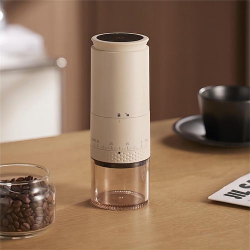 tragbare elektrische Kaffeemühle mit konischem Mahlwerk, wiederaufladbare kleine Bohnenmühle mit 38 einstellbaren Mahleinstellungen, kompakte kabellose Reisemühle Image