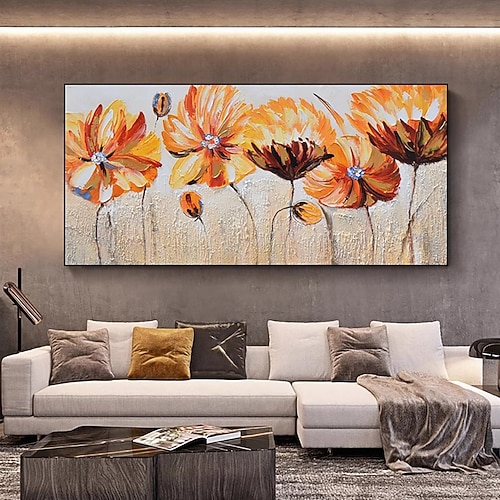 handgemachtes Ölgemälde Leinwand Wandkunst Dekoration moderne abstrakte Textur große orange Blume für Wohnzimmer Wohnkultur gerollt rahmenloses ungedehntes Gemälde Image