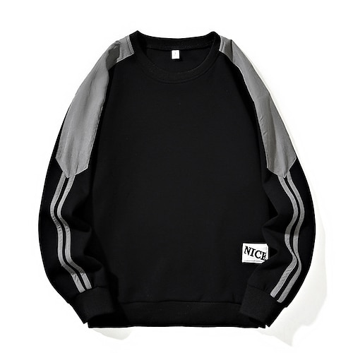 Herren Sweatshirt Schwarz Weiß Dunkelgray Kaffee Rundhalsausschnitt Farbblock Patchwork Farbblock Sport Outdoor Täglich Ferien Polyester Streetwear Basic Lässig Herbst Winter Bekleidung Image