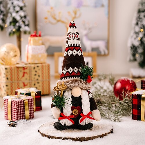 statuette di gnomi natalizi - cappello lavorato a maglia con ramo di pino e bambola Rudolph, ornamenti di gnomi senza volto, decorazioni festive per le feste