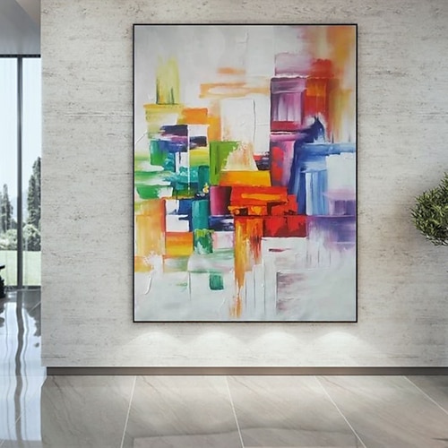 handgefertigtes Ölgemälde auf Leinwand, Wandkunst, Dekoration, abstraktes Messergemälde, Landschaftsblau, für die Inneneinrichtung, gerolltes, rahmenloses, unbelastetes Gemälde Image