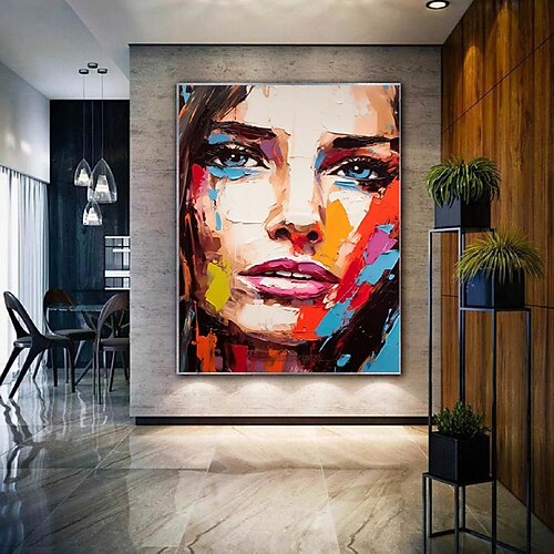 handgemachte abstrakte Spachtel Gesichtsmalerei Wandkunst handgemachte strukturierte Gesicht von Mädchen Malerei handgemalte figurative Ölgemälde Wandkunst Gesicht Ölgemälde Wand dekorative Malerei Image