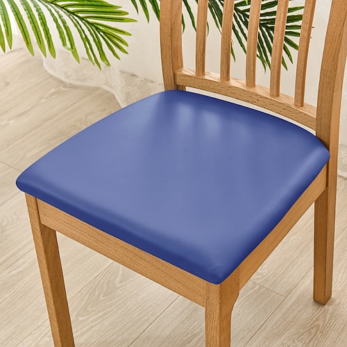 Stretch-Küchenstuhlbezug weiß schwarz grau Stuhlsitzbezug Stuhlhussen PU-Leder elastisch für Dining Party Hotel Hochzeit weich waschbar Image