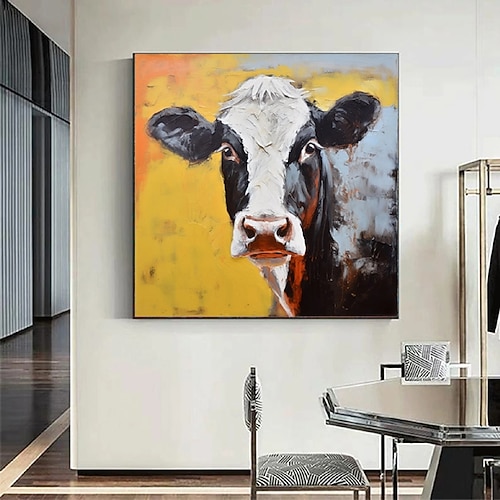 Ölgemälde mit Kuhtieren, 100 % handgemalt, strukturiertes Kuhgemälde, abstraktes, farbenfrohes Tierölgemälde, Wanddekoration, Kuhgemälde für Wohnzimmer, Bürodekoration, Wandkunst Image