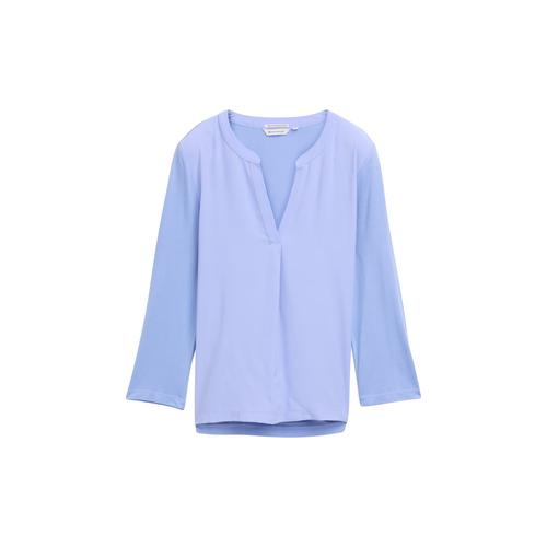 TOM TAILOR Damen 3/4 Arm Shirt aus LENZING™ EcoVero™, blau, Uni, Gr. S