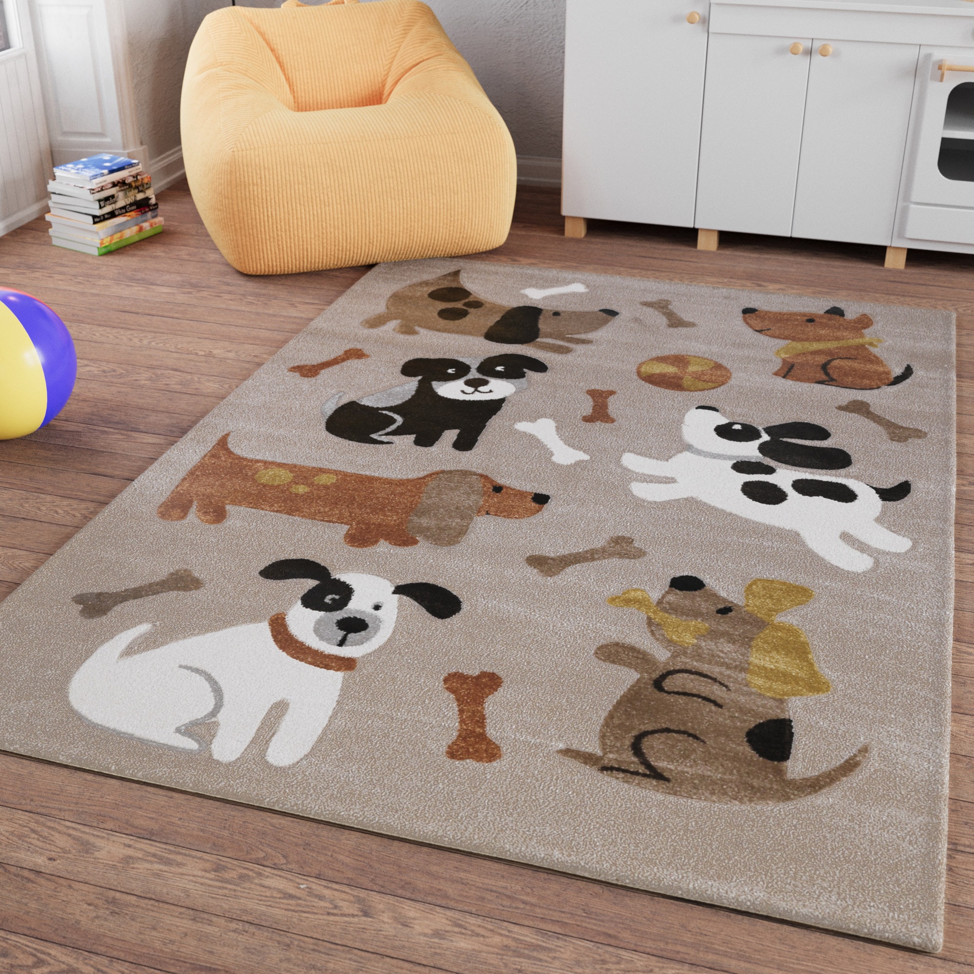Kinderteppich SMART KIDS "Rocky & Friends", beige (sand,beige,braun), B:200cm H:10mm L:300cm, Polypropylen, Teppiche, Kinderteppich, Moderner Spielteppich, strapazierfähig, pflegeleicht, Konturenschnitt