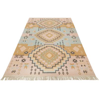 Teppich GREEN LOOOP "Mayenne GL-82104", rosa, B:80cm H:5mm L:300cm, Schurwolle, Baumwolle, Teppiche, handgewebter Naturfaserteppich aus 65% Wolle/35% Baumwolle, Fransen Image