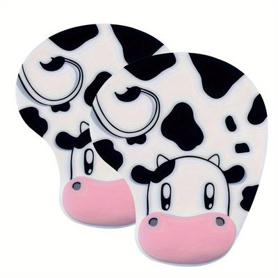 TEMU 2 Pcs Cute Cow Wrist Mouse Pad - Soft Silicone, Non-slip, Cartoon Design