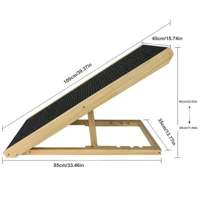 TEMU Lars360 Foldable Wooden Dog Ramp 100 X 40 X 60 Cm Dog Stairs For Large Cats And Dogs Non-slip Dog Entry Aid For Bed Sofa Or Car Pet Stairs Up To 100 Kg Portable Pet Ramp Height Adjustable Image