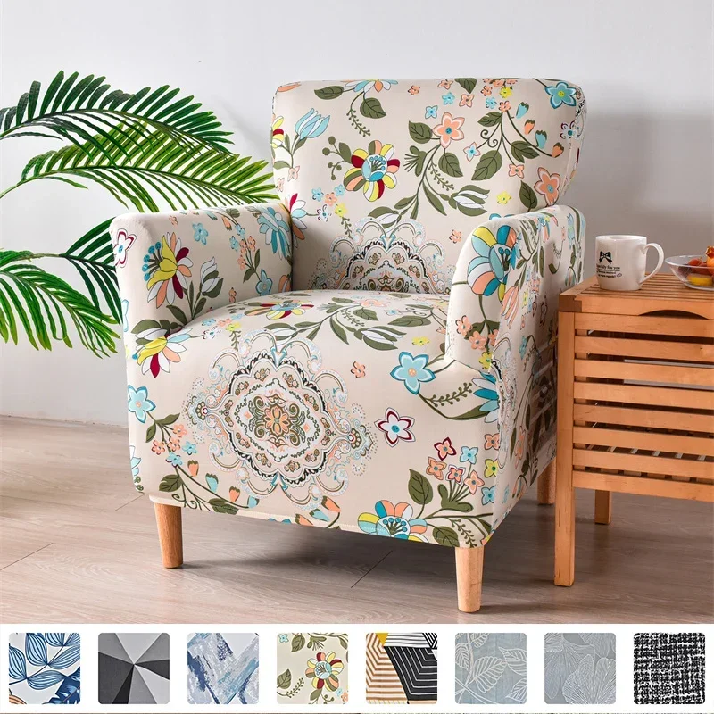 Stretch-Club-Stuhlbezug im pastoralen Stil, Spandex-Sessel-Schonbezüge, Einzelsitz-Sofabezüge für Arbeitszimmer, Bar, Theke, Hotel