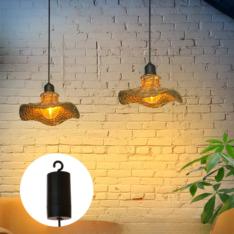 Rattan Kronleuchter Batterie Power Vintage LED-Leuchten wasserdicht Camping Outdoor Garten Restaurant Wohnkultur tragbare Pendel leuchte