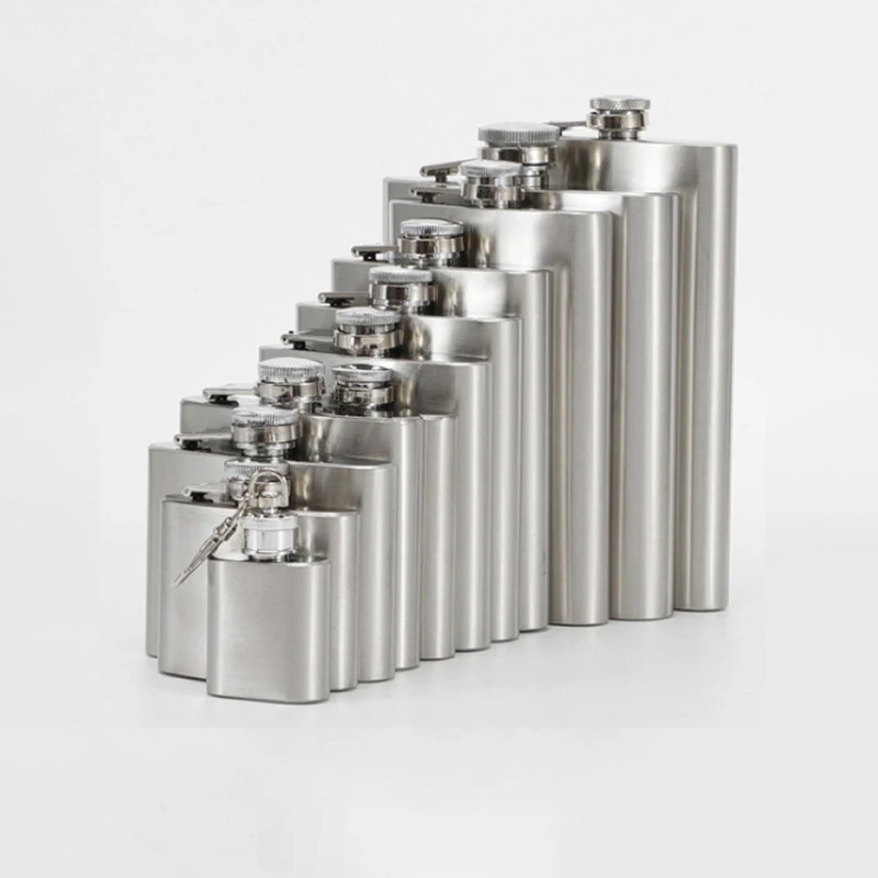 1 4 5 6 7 8 9 10 oz Edelstahl-Hüftflasche mit Trichter, Taschen-Hüftflasche, Alkohol-Whiskey-Flasche mit Schraubverschluss Image