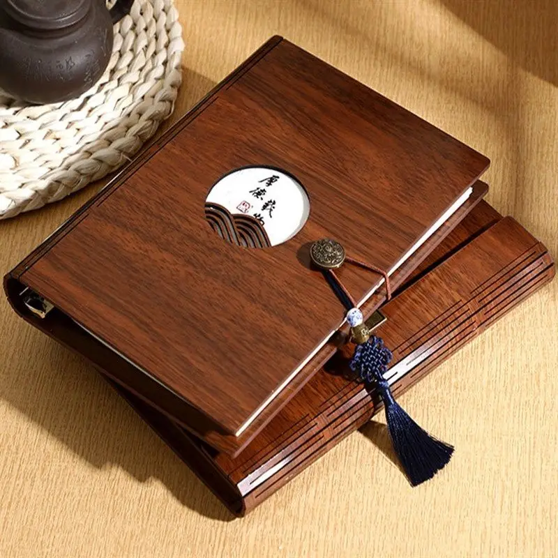 Chinesische Vintage Stil Agenda Zeitschrift Buch A5 Lose-Blatt Notizblock Holz Abdeckung Ziemlich Binder Notebook Briefpapier Mit Die Ringe Image