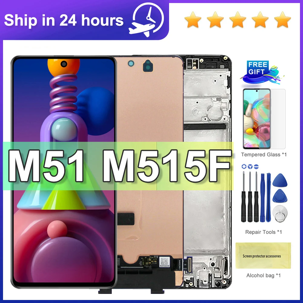 AMOLED M515 Display Montage Für Samsung M51 M515F M515F/DSN LCD Display Touchscreen Digitizer Mit Rahmen Ersatz Image