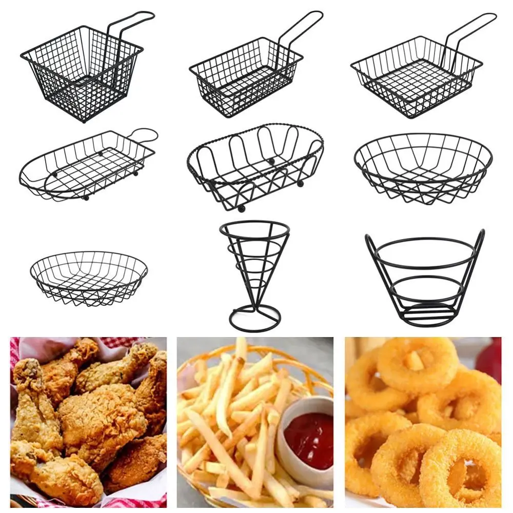 Friteusen Korb Netz Mesh Pommes Frites Chip Küchen werkzeug Eisen Friteuse Lebensmittel Vorrats behälter nach Hause Grill Pommes Frites Körbe mit Griff Image