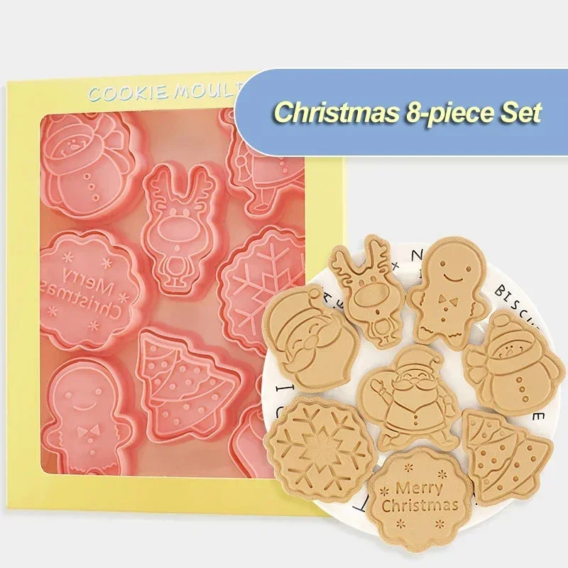 8 teile/satz DIY Weihnachten Keksform Kunststoff Aus stecher Cartoon Backform Keks Dekorations werkzeuge Backwerk zeuge Image