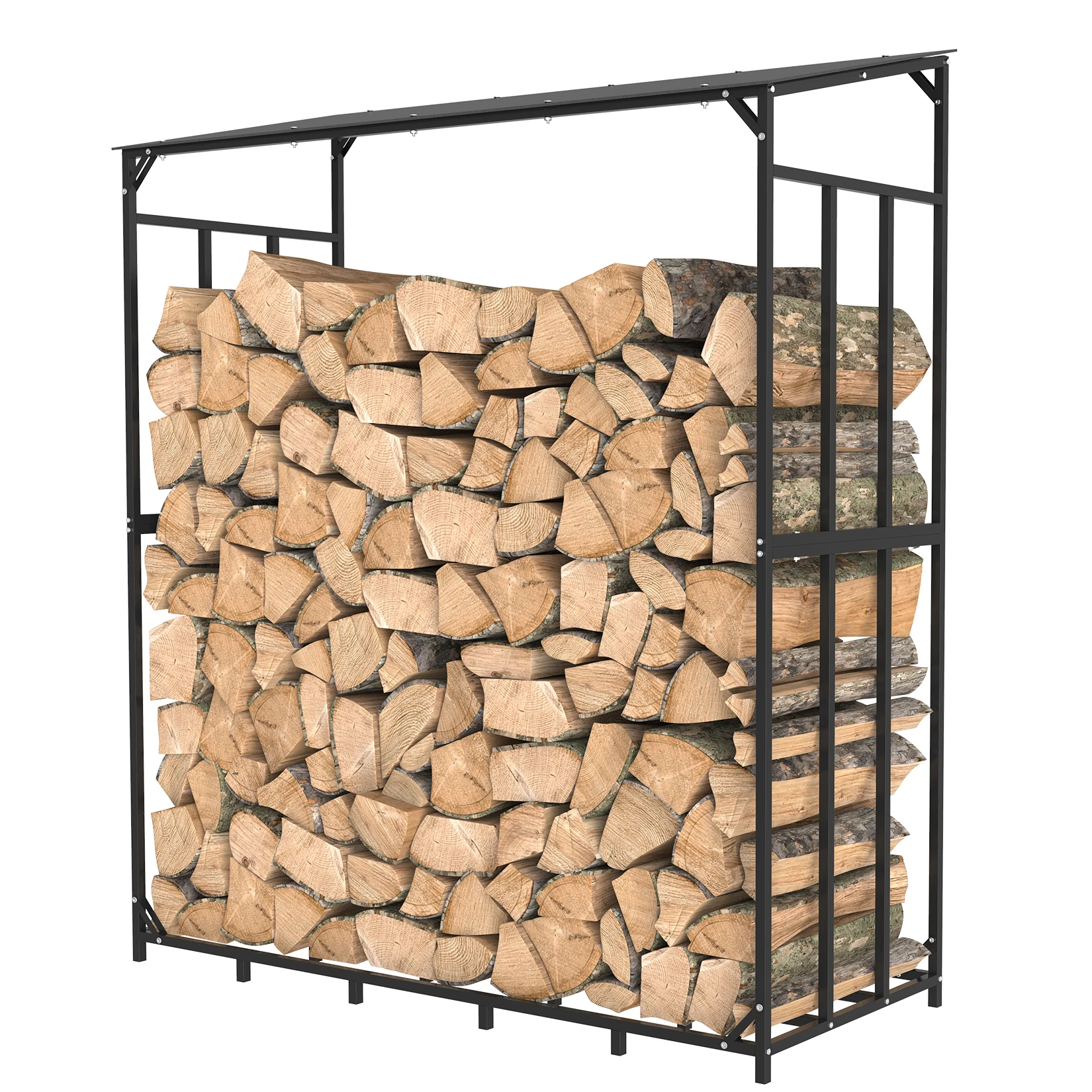 Metall Kaminholzregal Feuerholzregal Brennholzregal Anthrazit XXL Garten Kaminholzunterstand 1,66 m³ Kaminholzlager Stapelhilfe Aussen Image